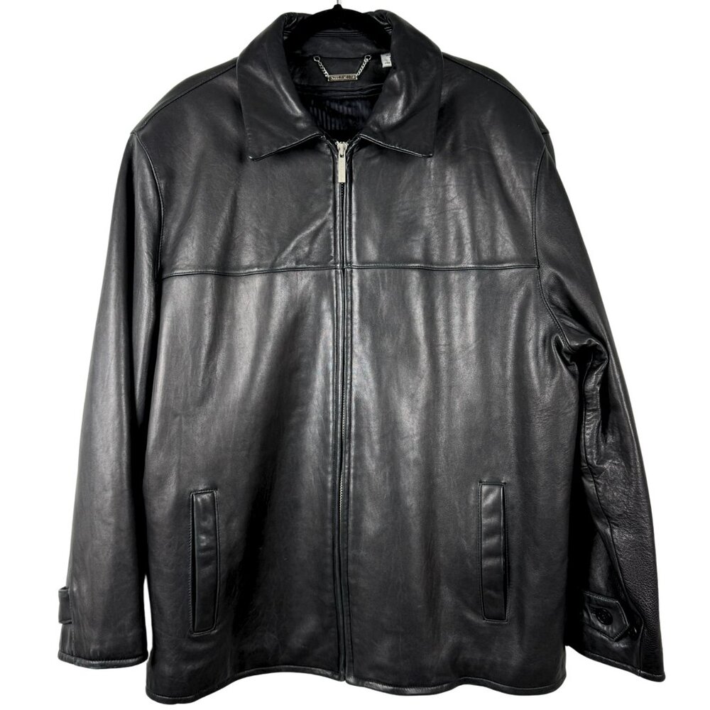 Men’s 90s Y2K Black Leather Jacket Vintage Size XL